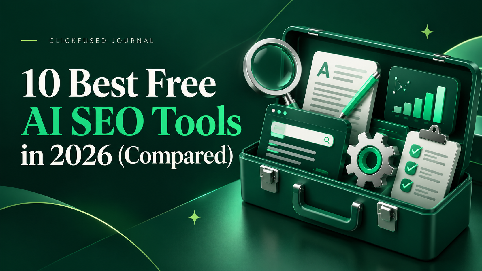 10 Best Free AI SEO Tools in 2026 (Compared) — ClickFused editorial illustration