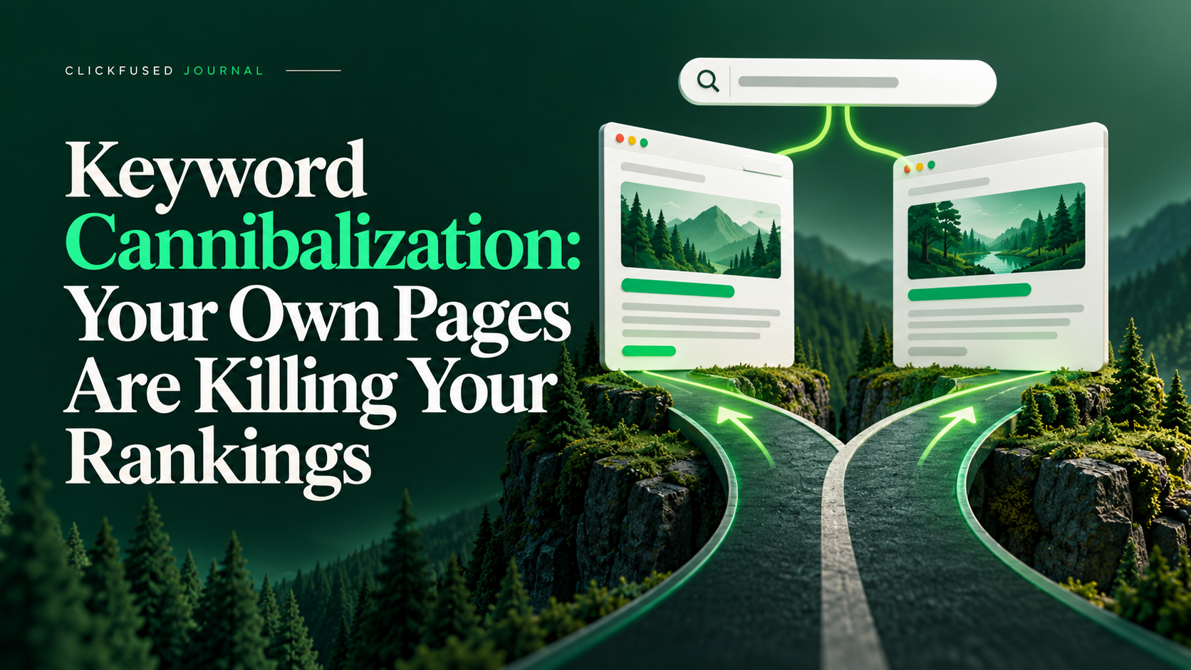 Keyword Cannibalization:Your Own Pages Are Killing Your Rankings — ClickFused editorial illustration
